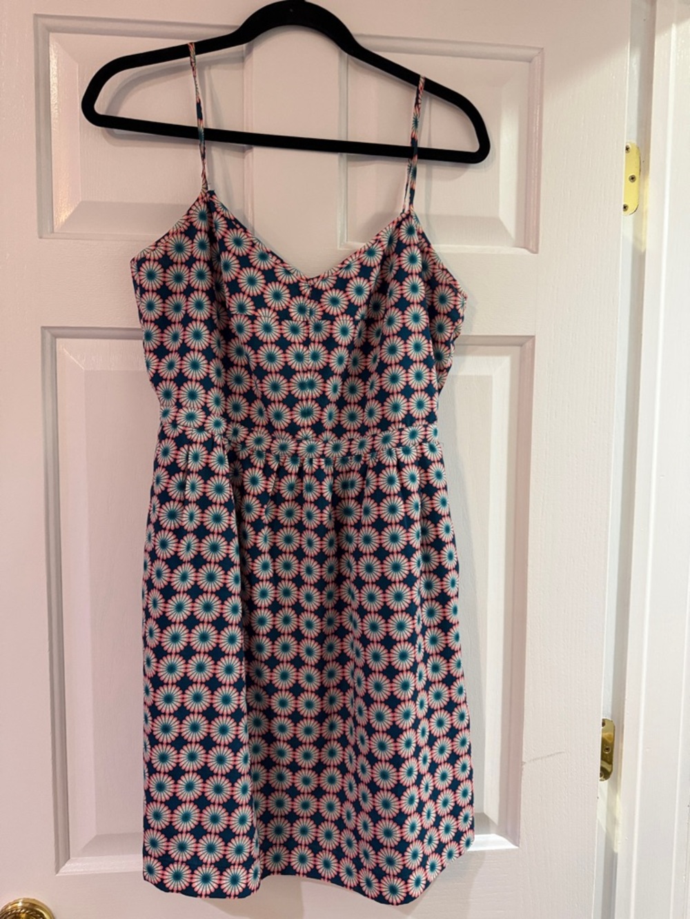 J. Crew Blue and Pink Daisy Print Spaghetti Strap Mini Dress